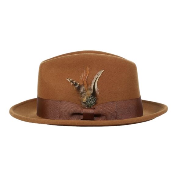 MEN'S MONTIQUE 2" SNAP BRIM CRUSHABLE 100% WOOL FELT FEDORA HAT. H10 SADDLE. - Picture 2 of 6